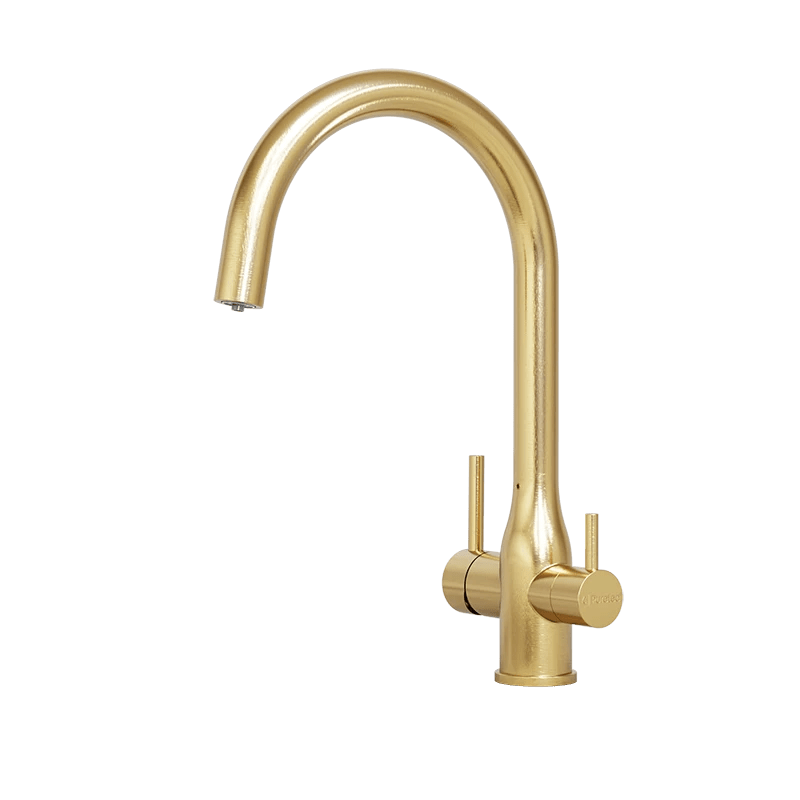 Puretec TRIPLA Elite 3 - in - 1 Gooseneck Mixer Tap Brushed Gold - Sydney Home Centre