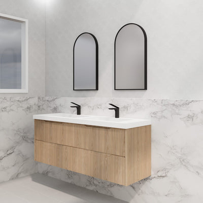 Riva Bali 1500mm American Oak Double Bowl Wall Hung Vanity (Volvo Polymarble Top) - Sydney Home Centre