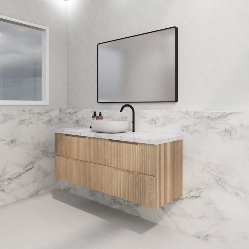 Riva Bali 1500mm American Oak Single Bowl Wall Hung Vanity (Carrara Stone top) - Sydney Home Centre