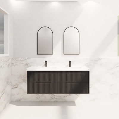 Riva Bali 1500mm Matte Black Double Bowl Wall Hung Vanity (Carrara Stone top) - Sydney Home Centre