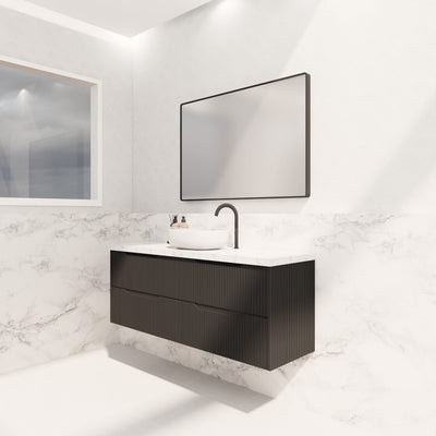 Riva Bali 1500mm Matte Black Single Bowl Wall Hung Vanity (Carrara Stone top) - Sydney Home Centre