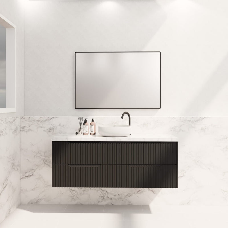 Riva Bali 1500mm Matte Black Single Bowl Wall Hung Vanity (Carrara Stone top) - Sydney Home Centre