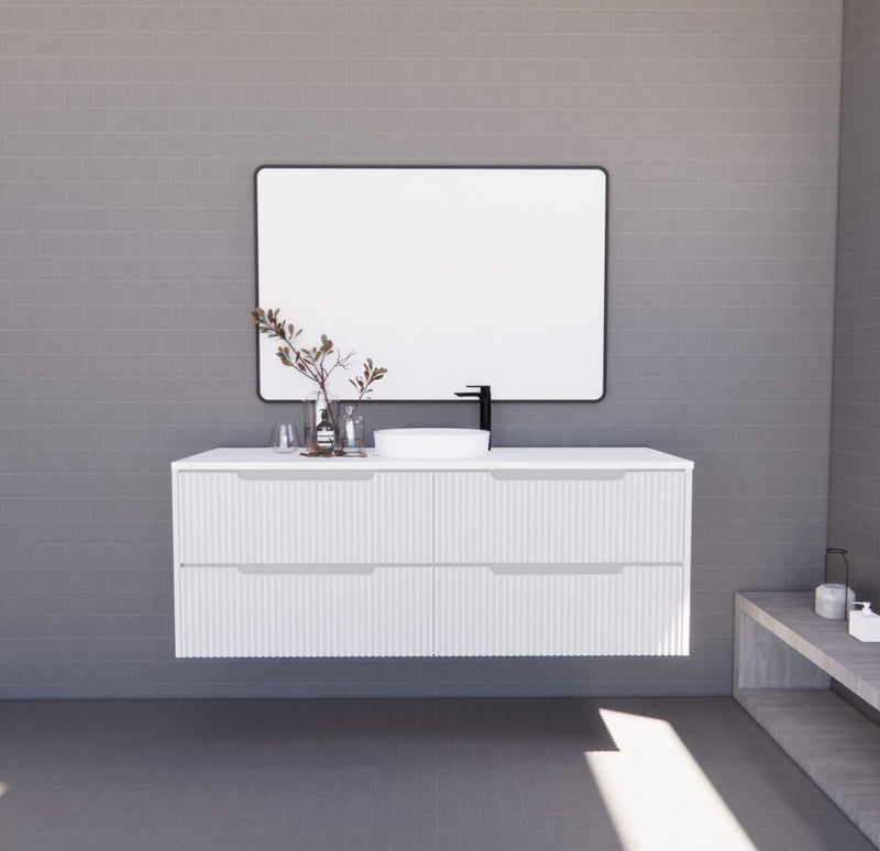 Riva Bali 1500mm Matte White Single Bowl Wall Hung Vanity (Carrara Stone top) - Sydney Home Centre