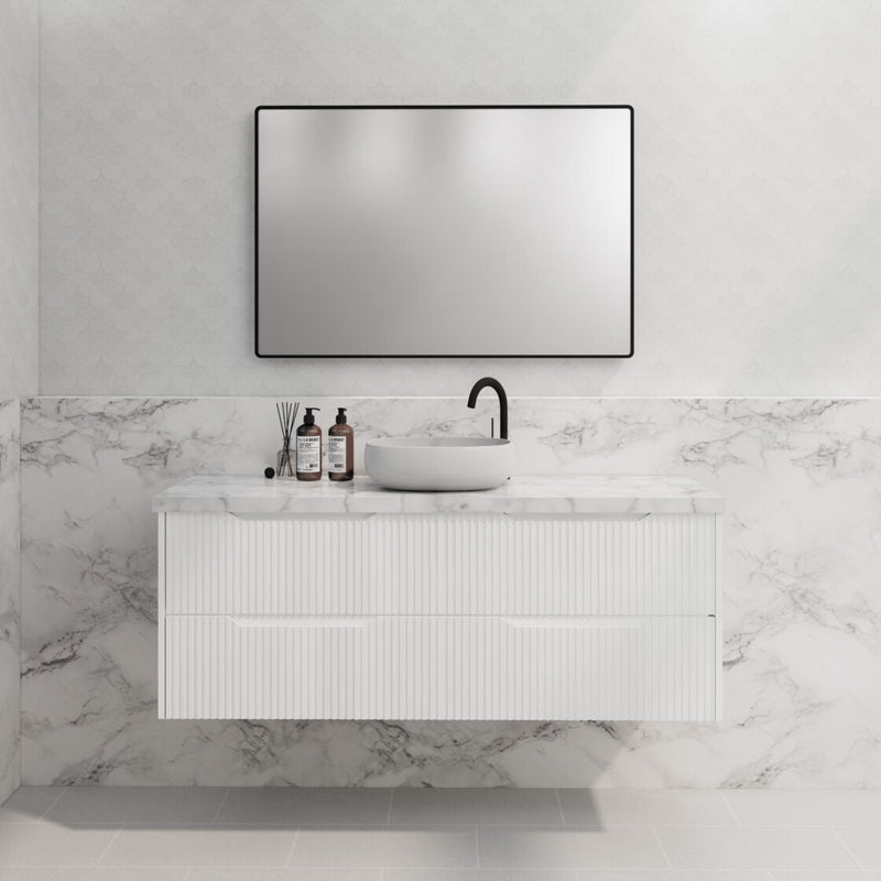 Riva Bali 1500mm Matte White Single Bowl Wall Hung Vanity (Handy Ceramic Top) - Sydney Home Centre