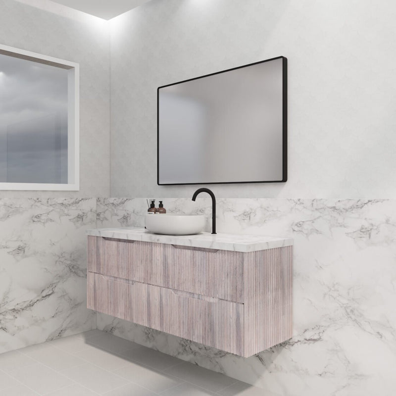 Riva Bali 1500mm White Oak Single Bowl Wall Hung Vanity (Carrara Stone top) - Sydney Home Centre