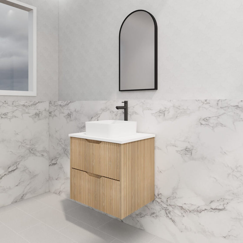 Riva Bali 600mm American Oak Single Bowl Wall Hung Vanity (Volvo Polymarble Top) - Sydney Home Centre