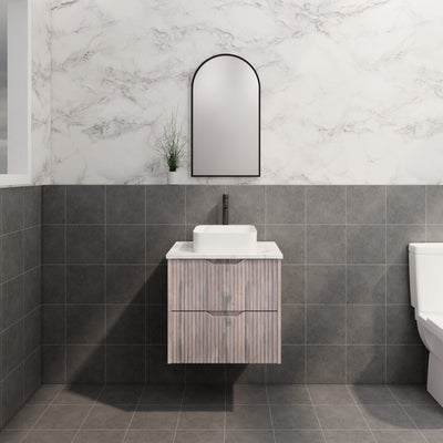 Riva Bali 600mm White Oak Single Bowl Wall Hung Vanity (Handy Ceramic Top) - Sydney Home Centre