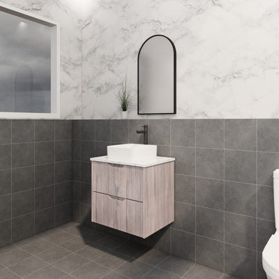 Riva Bali 600mm White Oak Single Bowl Wall Hung Vanity (Volvo Polymarble Top) - Sydney Home Centre