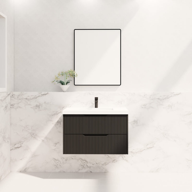 Riva Bali 900mm Matte Black Single Bowl Wall Hung Vanity (Carrara Stone top) - Sydney Home Centre