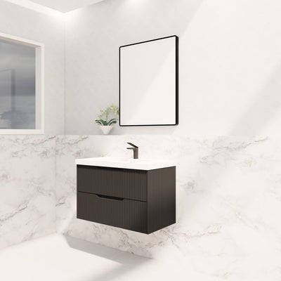 Riva Bali 900mm Matte Black Single Bowl Wall Hung Vanity (Carrara Stone top) - Sydney Home Centre