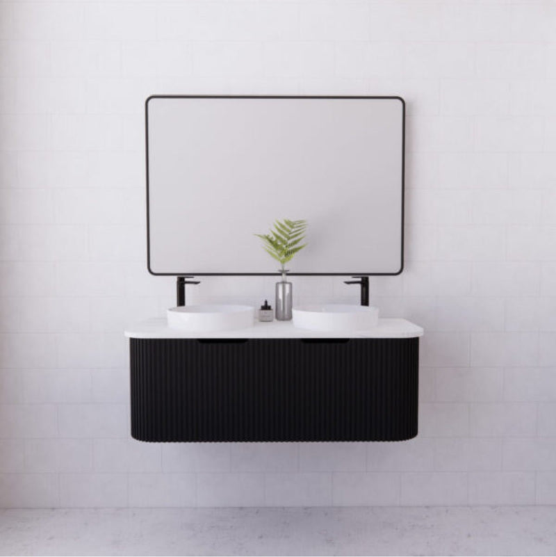 Riva Bergen 1200mm Matte Black Double Bowl Wall Hung Vanity (Carrara Stone Top) - Sydney Home Centre