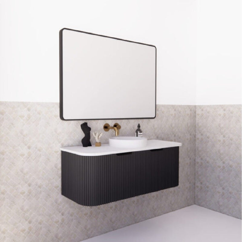 Riva Bergen 1200mm Matte Black Single Bowl Wall Hung Vanity (Carrara Stone Top) - Sydney Home Centre