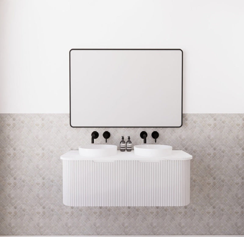 Riva Bergen 1200mm Matte White Double Bowl Wall Hung Vanity (Carrara Stone Top) - Sydney Home Centre