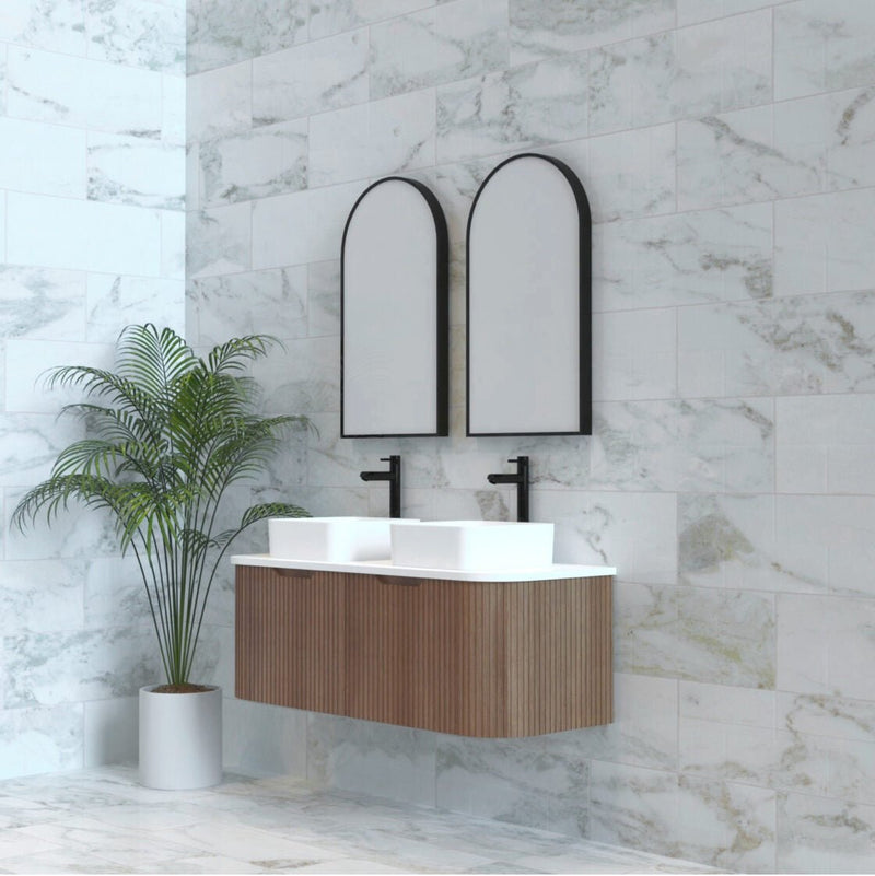 Riva Bergen 1200mm Solid Timber Double Bowl Wall Hung Vanity (Carrara Stone Top) - Sydney Home Centre