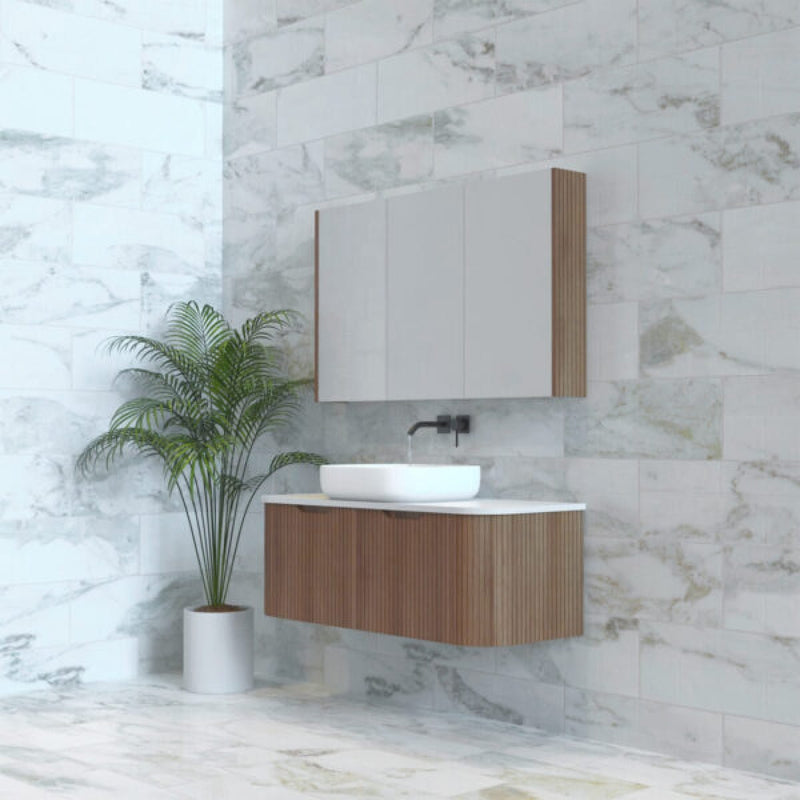 Riva Bergen 1200mm Solid Timber Single Bowl Wall Hung Vanity (Carrara Stone Top) - Sydney Home Centre