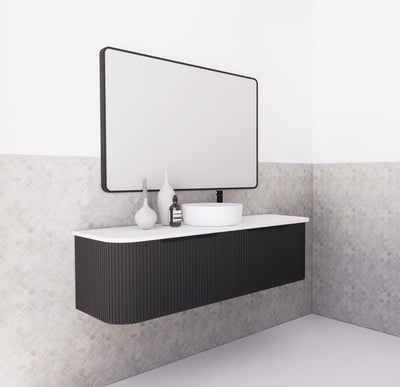 Riva Bergen 1500mm Matte Black Single Bowl Wall Hung Vanity (Carrara Stone Top) - Sydney Home Centre