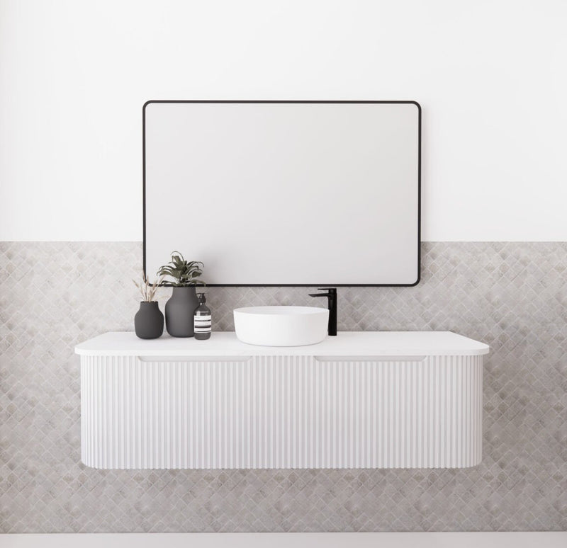 Riva Bergen 1500mm Matte White Single Bowl Wall Hung Vanity (Carrara Stone Top) - Sydney Home Centre