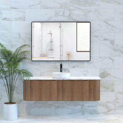 Riva Bergen 1500mm Solid Timber Single Bowl Wall Hung Vanity (Carrara Stone Top) - Sydney Home Centre