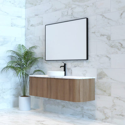 Riva Bergen 1500mm Solid Timber Single Bowl Wall Hung Vanity (Carrara Stone Top) - Sydney Home Centre