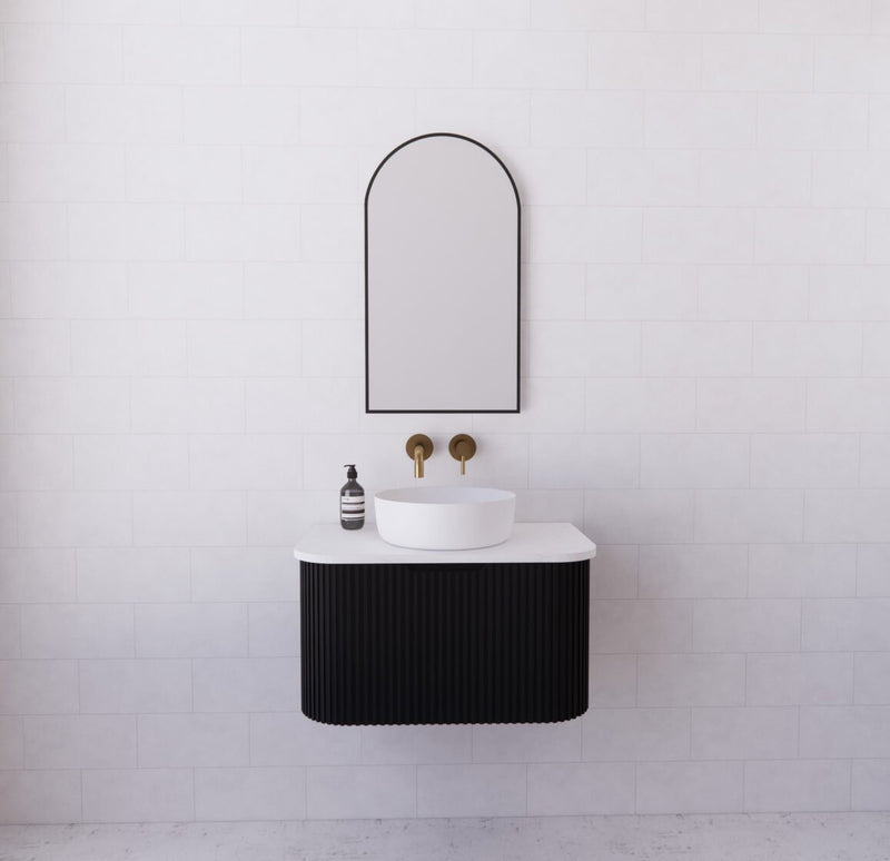 Riva Bergen 750mm Matte Black Single Bowl Wall Hung Vanity (Carrara Stone Top) - Sydney Home Centre