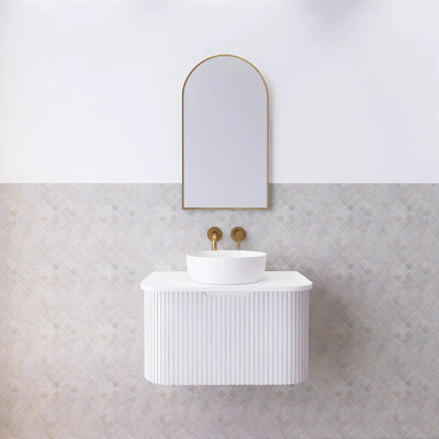 Riva Bergen 750mm Matte White Single Bowl Wall Hung Vanity (Carrara Stone Top) - Sydney Home Centre