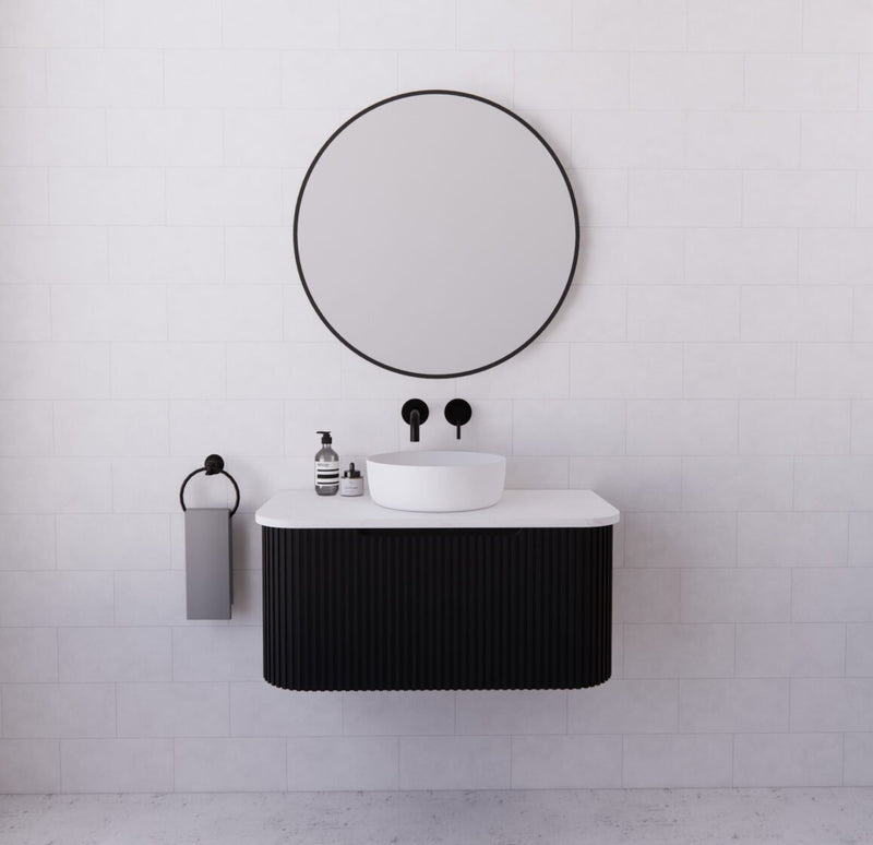 Riva Bergen 900mm Matte Black Single Bowl Wall Hung Vanity (Carrara Stone Top) - Sydney Home Centre