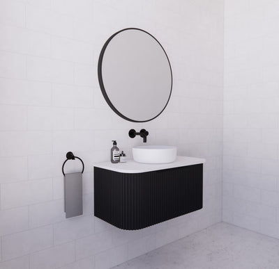 Riva Bergen 900mm Matte Black Single Bowl Wall Hung Vanity (Carrara Stone Top) - Sydney Home Centre