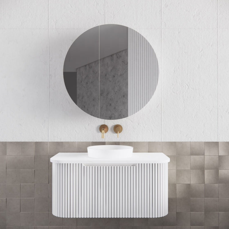 Riva Bergen 900mm Matte White Single Bowl Wall Hung Vanity (Carrara Stone Top) - Sydney Home Centre