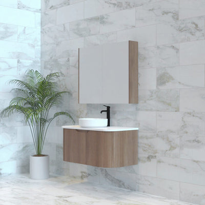 Riva Bergen 900mm Solid Timber Single Bowl Wall Hung Vanity (Carrara Stone Top) - Sydney Home Centre