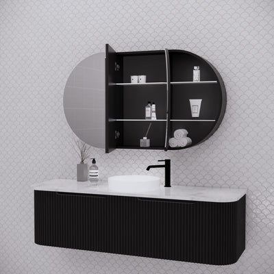 Riva London 1200mm x 700mm Matte Black Oval Shaving Cabinet - Sydney Home Centre