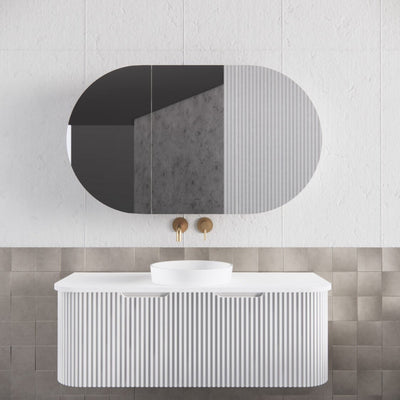 Riva London 1200mm x 700mm Matte White Oval Shaving Cabinet - Sydney Home Centre