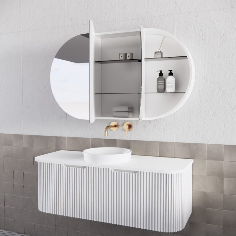 Riva London 1200mm x 700mm Matte White Oval Shaving Cabinet - Sydney Home Centre