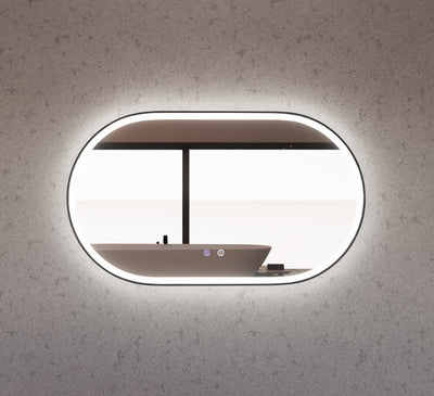 Riva O1 1200mm x 700mm Framed Oval Led Mirror 3 Colour lights with Dimmer Black - Sydney Home Centre