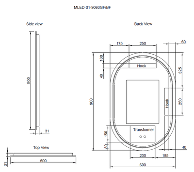 Riva O1 900mm x 600mm Framed Oval Led Mirror 3 Colour lights with Dimmer Brushed Gold - Sydney Home Centre