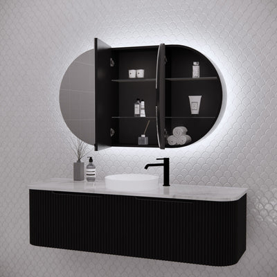 Riva Paris 1200mm x 700mm Matte Black Oval LED Shaving Cabinet - Sydney Home Centre