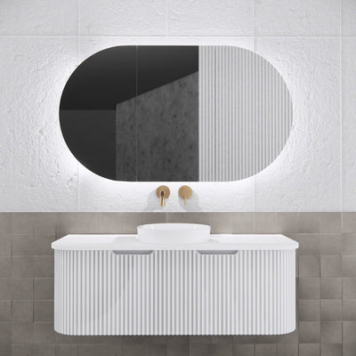 Riva Paris 1200mm x 700mm Matte White Oval LED Shaving Cabinet - Sydney Home Centre