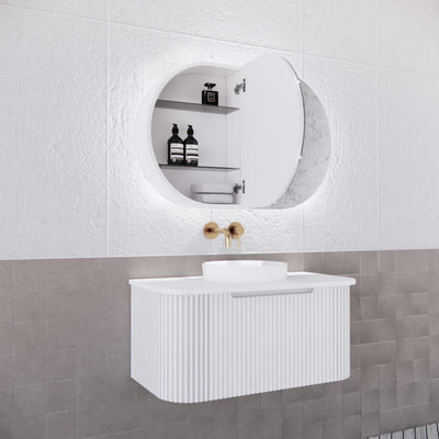 Riva Paris 870mm x 600mm Matte White LED Shaving Cabinet - Sydney Home Centre