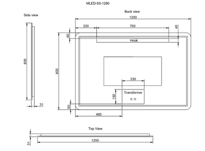 Riva S5 1200mm x 800mm Frameless Rectangle Led Mirror 3 Colour lights Backlit with Defogging Function - Sydney Home Centre