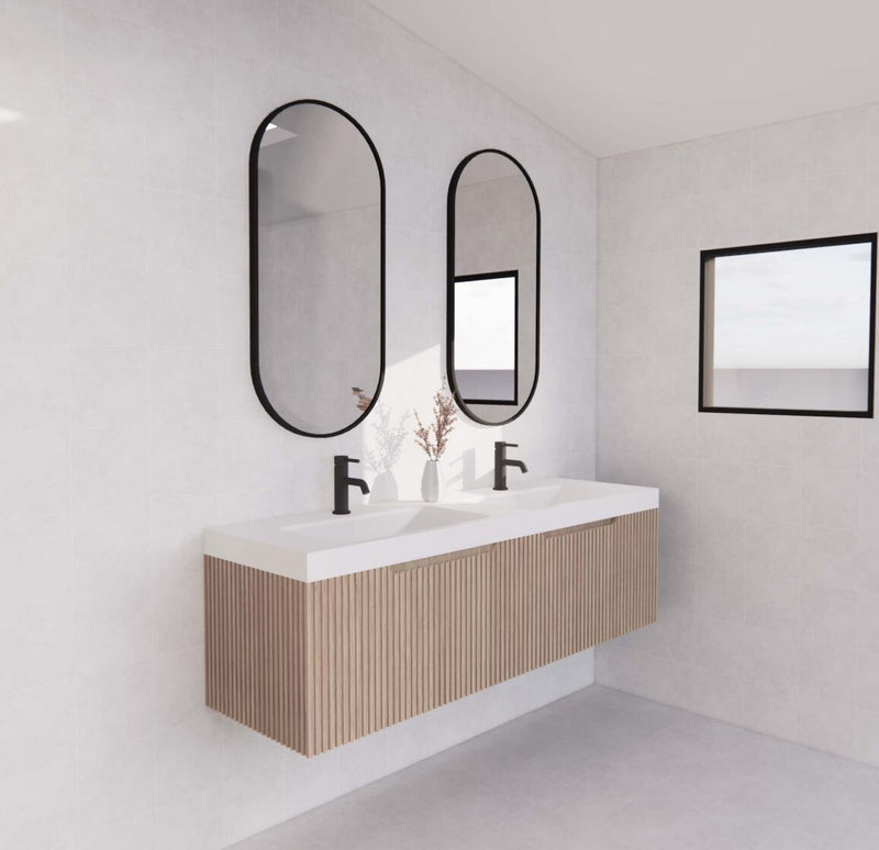 Riva Vienna 1500mm American Oak Double Bowl Wall Hung Vanity (Carrara Stone top) - Sydney Home Centre