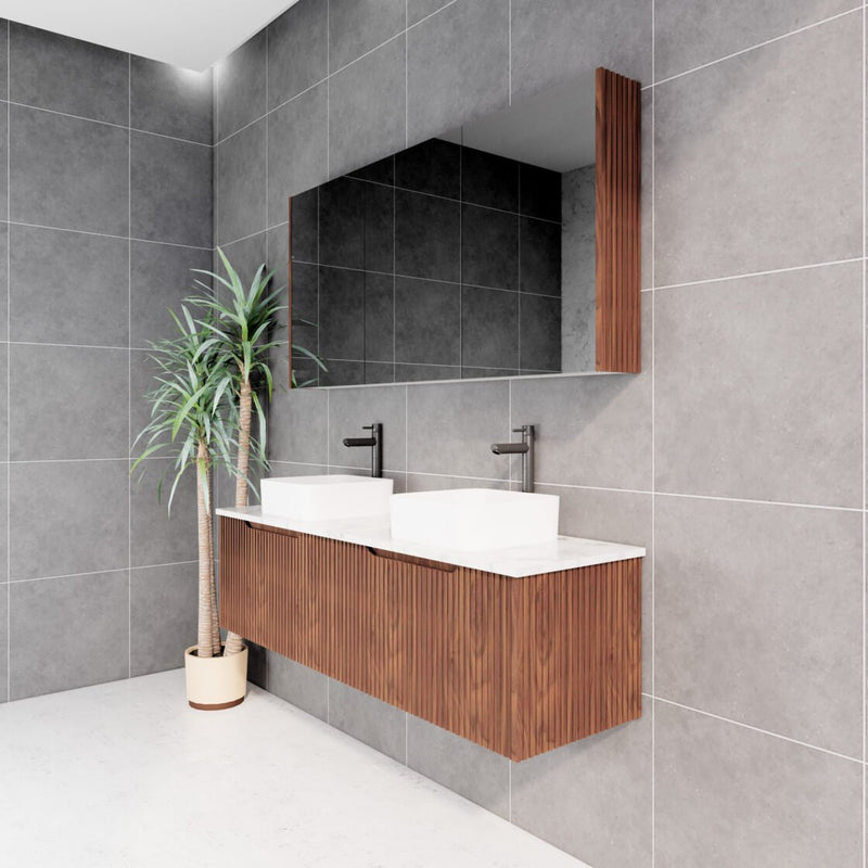 Riva Vienna 1500mm Brown Oak Double Bowl Wall Hung Vanity (Cabinet Only) - Sydney Home Centre