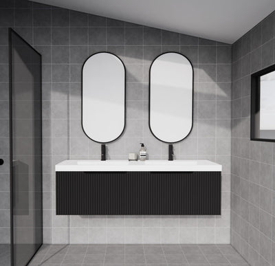 Riva Vienna 1500mm Matte Black Double Bowl Wall Hung Vanity (Carrara Stone top) - Sydney Home Centre