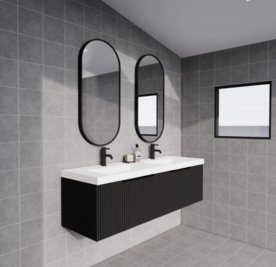 Riva Vienna 1500mm Matte Black Double Bowl Wall Hung Vanity (Volvo Polymarble Top) - Sydney Home Centre