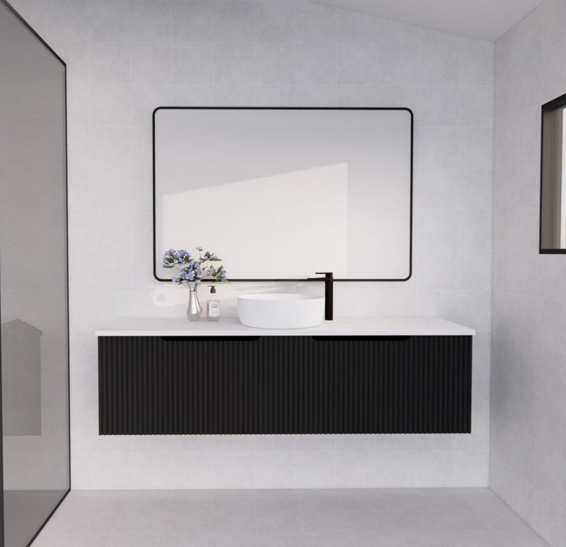 Riva Vienna 1500mm Matte Black Single Bowl Wall Hung Vanity (Carrara Stone top) - Sydney Home Centre