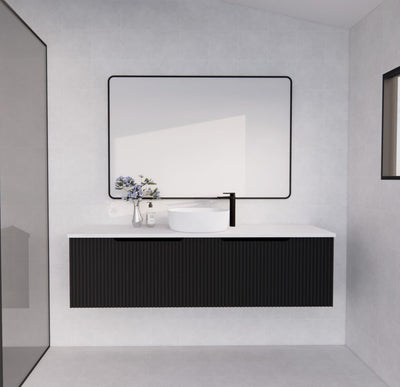 Riva Vienna 1500mm Matte Black Single Bowl Wall Hung Vanity (Handy Ceramic Top) - Sydney Home Centre