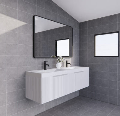 Riva Vienna 1500mm Matte White Double Bowl Wall Hung Vanity (Carrara Stone top) - Sydney Home Centre