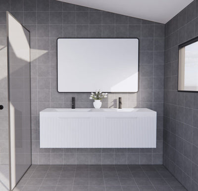 Riva Vienna 1500mm Matte White Double Bowl Wall Hung Vanity (Volvo Polymarble Top) - Sydney Home Centre