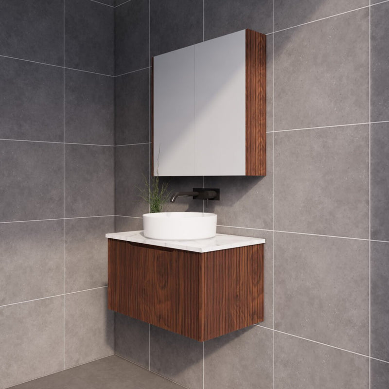 Riva Vienna 750mm Brown Oak Single Bowl Wall Hung Vanity (Volvo Polymarble Top) - Sydney Home Centre