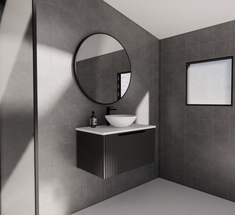 Riva Vienna 750mm Matte Black Single Bowl Wall Hung Vanity (Volvo Polymarble Top) - Sydney Home Centre