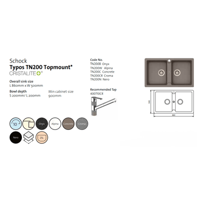 Schock Typos Double Bowl Sink 1TH Alpina - Sydney Home Centre