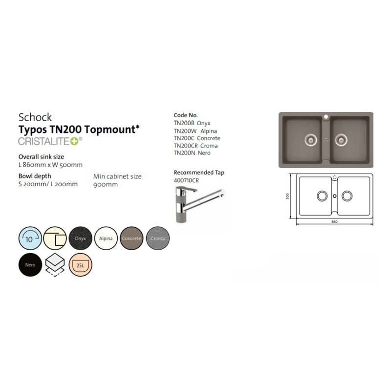 Schock Typos Double Bowl Sink 1TH Alpina - Sydney Home Centre